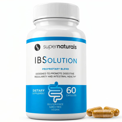 SuperNaturals IBSolution - Made in USA, Non-GMO, Gluten Free & Vegan (60 Capsules) - Digestive Gut Health Supplement With Psyllium Husk - Gas, Bloating, Diarrhea