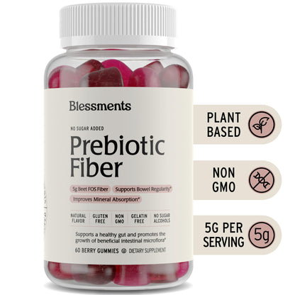 Blessments - Prebiotic Fiber Gummies for Adults & Kids with No Added Sugar- 5g (60 Count-2 Pack) High Fiber Supplement Gummies - Vegan - Keto Friendly