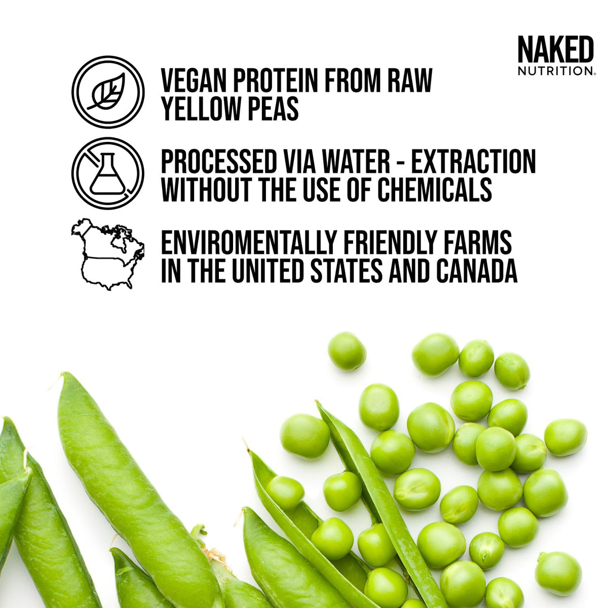 NAKED Pea - 5LB 100% Pea Protein Powder from North American Farms - Unflavored Vegan Pea Protein Isolate - NSF Certified, Plant Protein Powder, Easy to Digest - 76 Servings