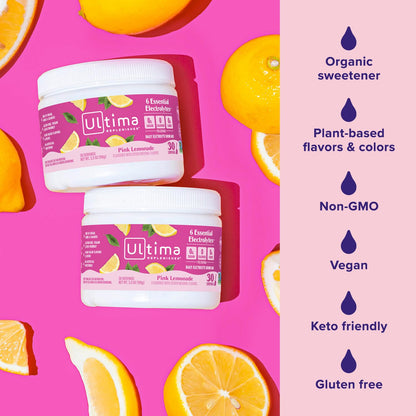 Ultima Replenisher Daily Electrolyte Powder Drink Mix – Pink Lemonade, 30 Servings Canister – Zero Sugar Hydration Powder with 6 Electrolytes & Minerals