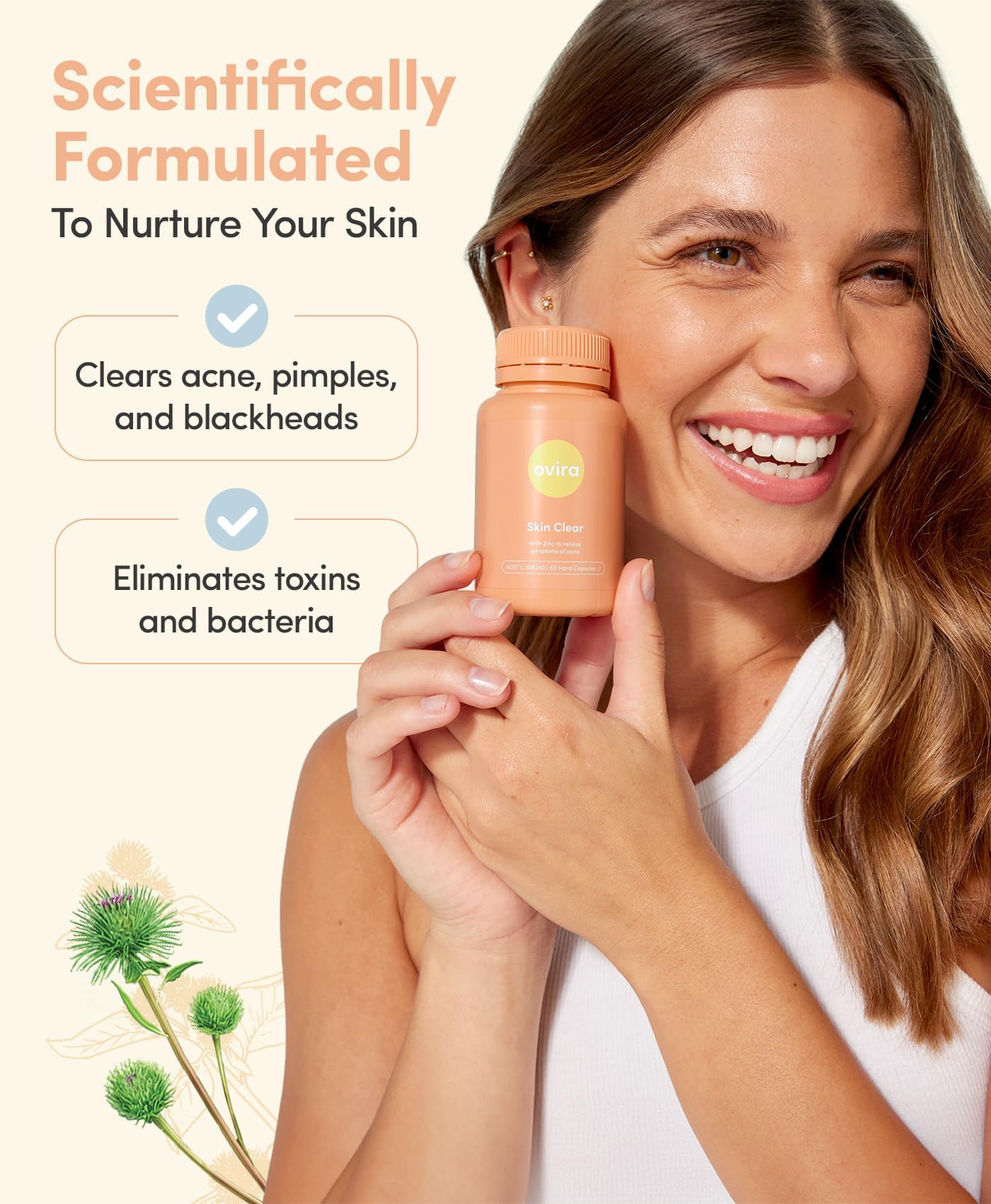 Ovira Skin Clear with ZINCBRIGHT - 60 Capsules for Clear and Glowing Skin | Rosacea & Hormonal Acne Treatment | Support Collagen Production | Acne Supplements for Women & Men - Pack of 2 OviraBuy Supplements Australia