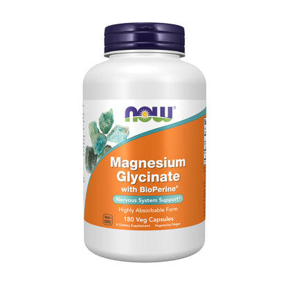 Now Supplements, Magnesium Glycinate with BioPerine, 180 Veg Capsules NOW FoodsBuy Supplements Australia