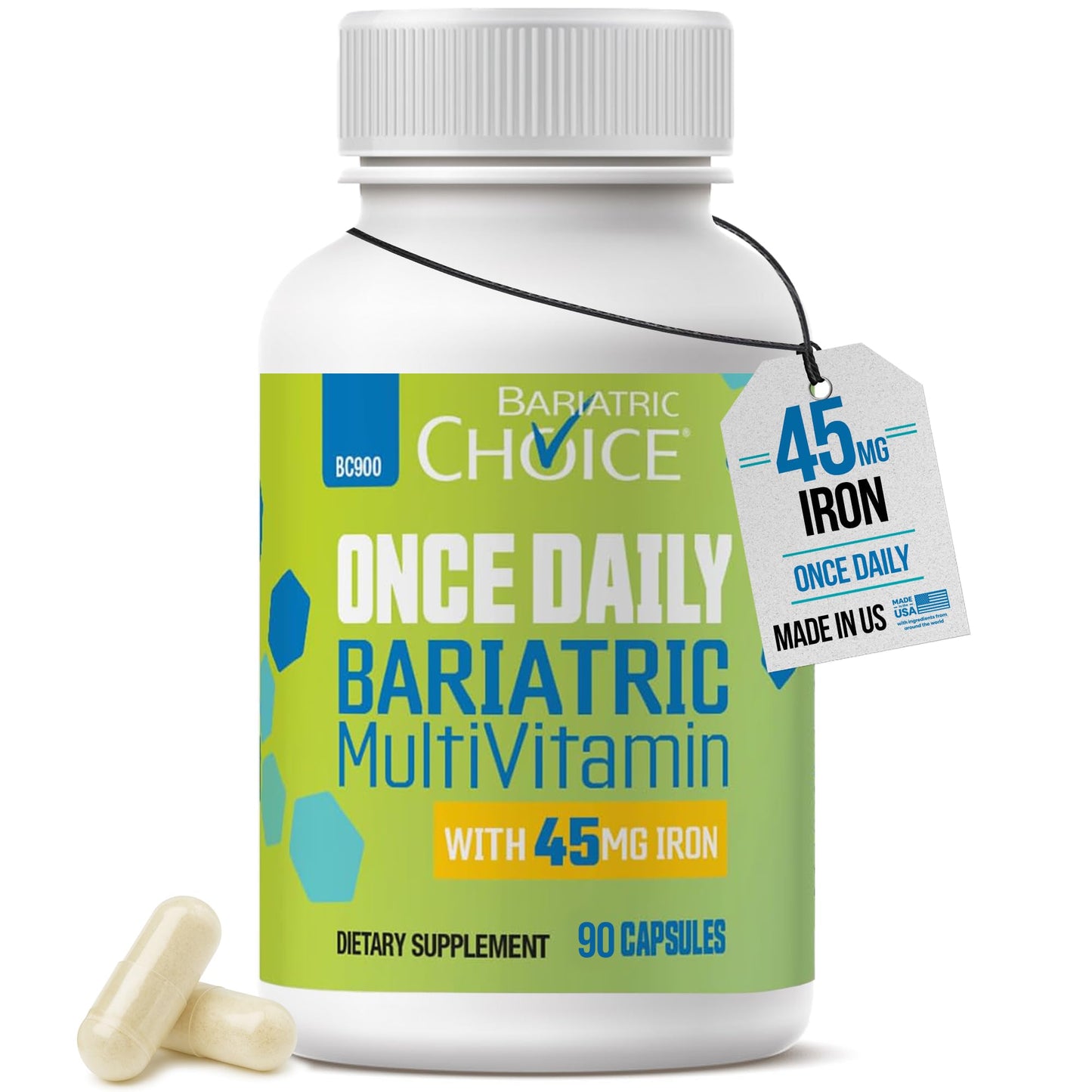 Bariatric Choice Once-Daily Bariatric Multivitamin with 45 mg of Iron | Easy to Swallow Capsule | Vitamin for Bariatric Surgery Patients