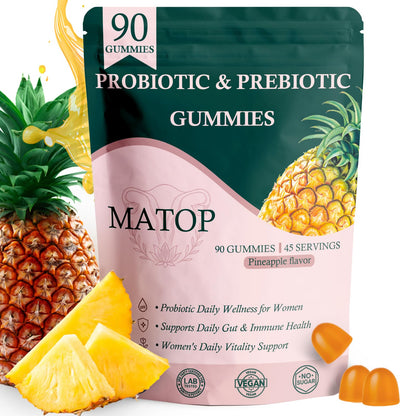 MATOP Probiotic Prebiotic pH Balance Gummies - Vaginal Health Gummies for Women Pro + Prebiotic with Pineapple Flavor, Vegan, Sugar-Free – 90 Gummies (45 Servings) MATOPBuy Supplements Australia