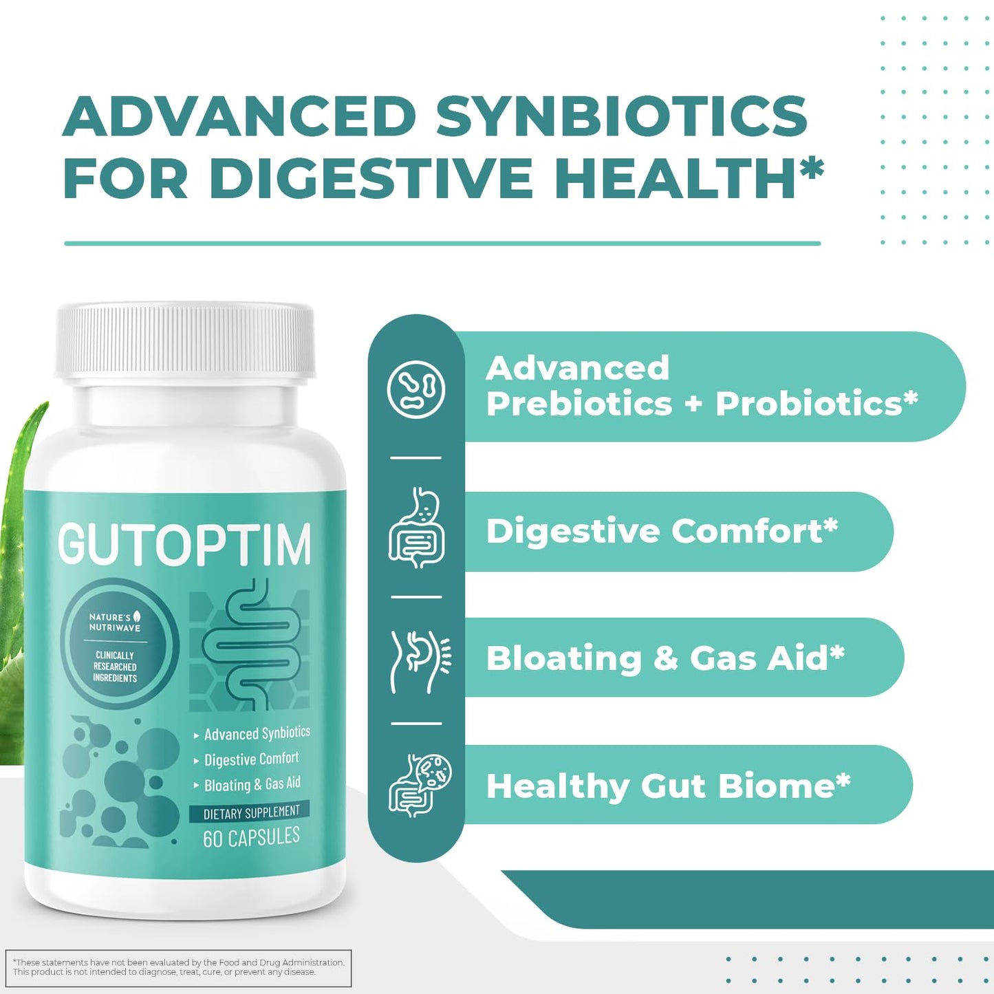 GutOptim Probiotic & Prebiotic Capsules | Pre and Probiotics for Synbiotic Gut Health & Bloating Relief for Women & Men | Enzyme with Probiotics for Digestive Health | Non-GMO, 60 Ct, 3 Month Supply Nature’s NutriWave buy supplements Au