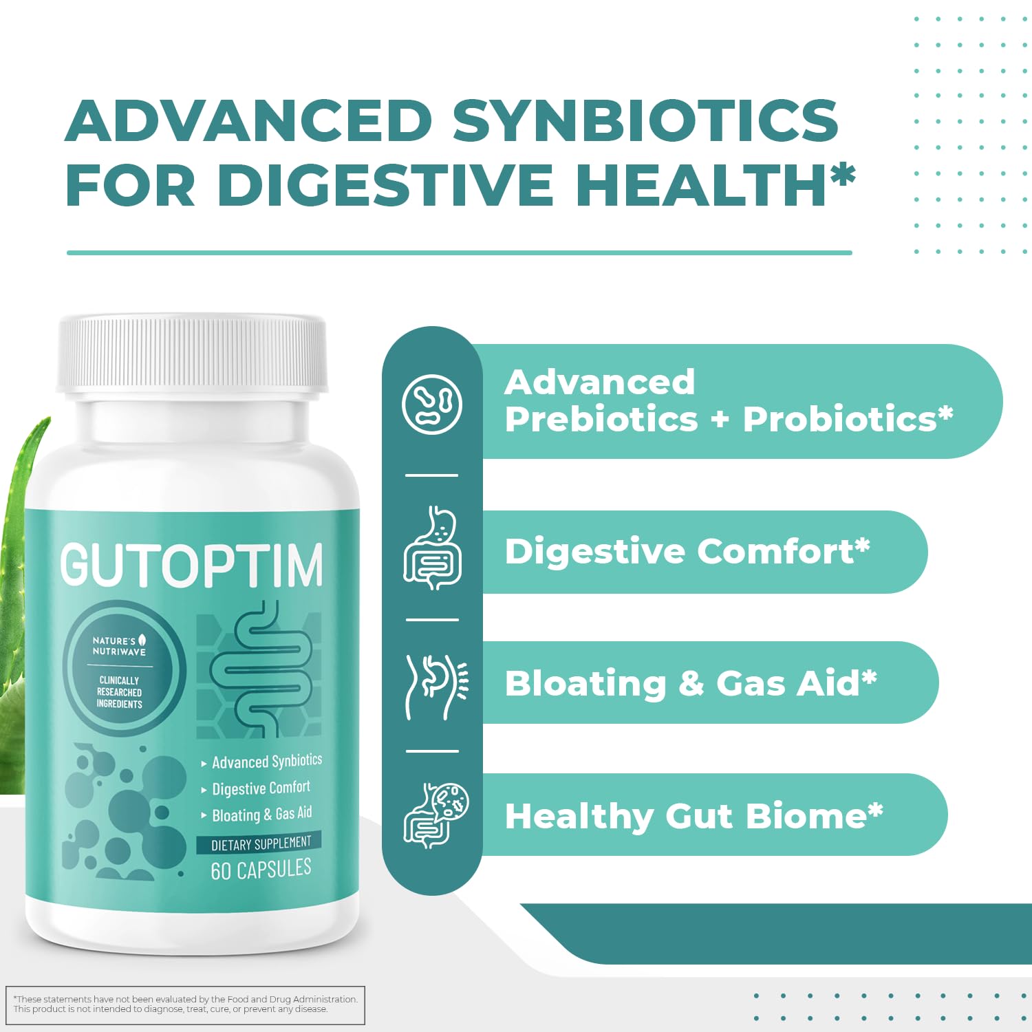 GutOptim Probiotic & Prebiotic Capsules | Pre and Probiotics for Synbiotic Gut Health & Bloating Relief for Women & Men | Enzyme with Probiotics for Digestive Health | Non-GMO, 60 Ct, 3 Month Supply Nature’s NutriWave buy supplements Au