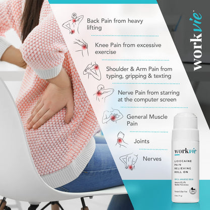 Workvie Lidocaine Pain Relief Roll On 2 Pack & Easy Reach Applicator Tool – Fast Acting Topical Lidocaine Maximum Strength with Arnica Montana & Aloe Vera for Muscles, Joints, Back, Neck & Feet WorkvieBuy Supplements Australia