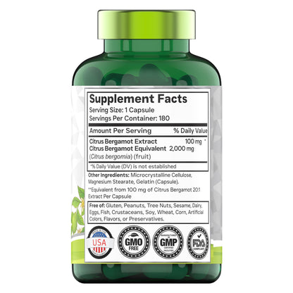 tnvitamins Citrus Bergamot 2000mg - 180 Capsules | Ultra Potent Citrus Bergamot Supplement 2000 mg Per 1 Capsule Serving