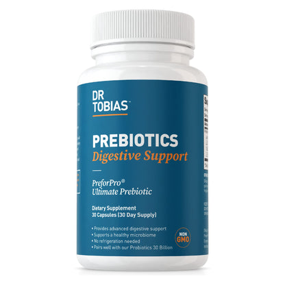 Dr. Tobias Prebiotics, Supports Digestion & Gut Health, Feed Good Probiotic Bacteria, Boost Gut Immune Function, Vegan & Non-GMO Gut Health Supplements for Men and Women