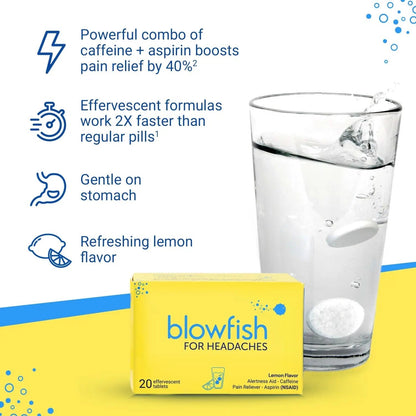Blowfish for Headaches | Maximum Strength Effervescent Pain Relief Tablets – Treats Headaches Fast, 2X Faster Than Pills – Lemon Flavor (2 Pack) BlowfishBuy Supplements Australia