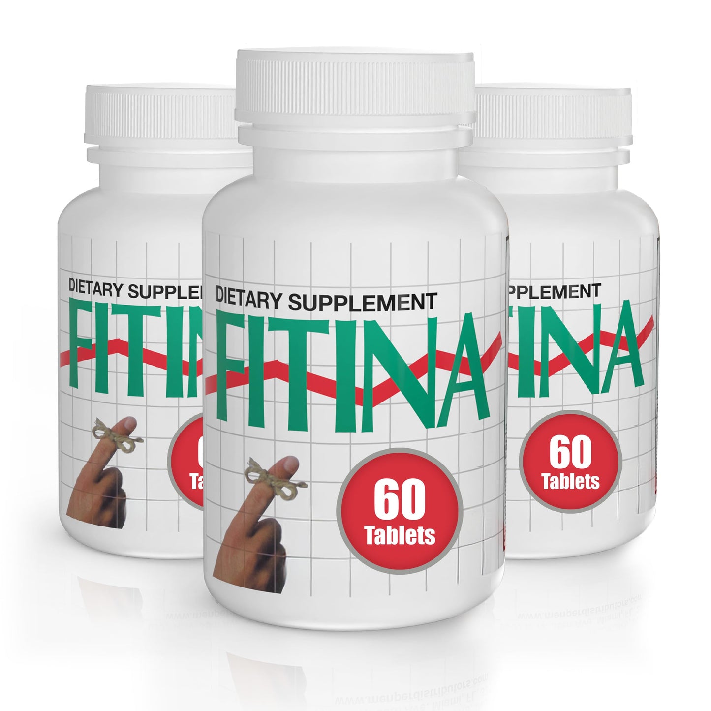 Three bottles of FITINA dietary supplements on a white background
