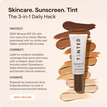 Live Tinted Hueguard Skin Tint SPF 50 - Tinted Mineral Sunscreen with Light-Medium Buildable Coverage With a Hydrating and Radiant Finish - Water and Sweat Resistant, 1.35 fl oz - Shade 10 Live TintedBuy Supplements Australia