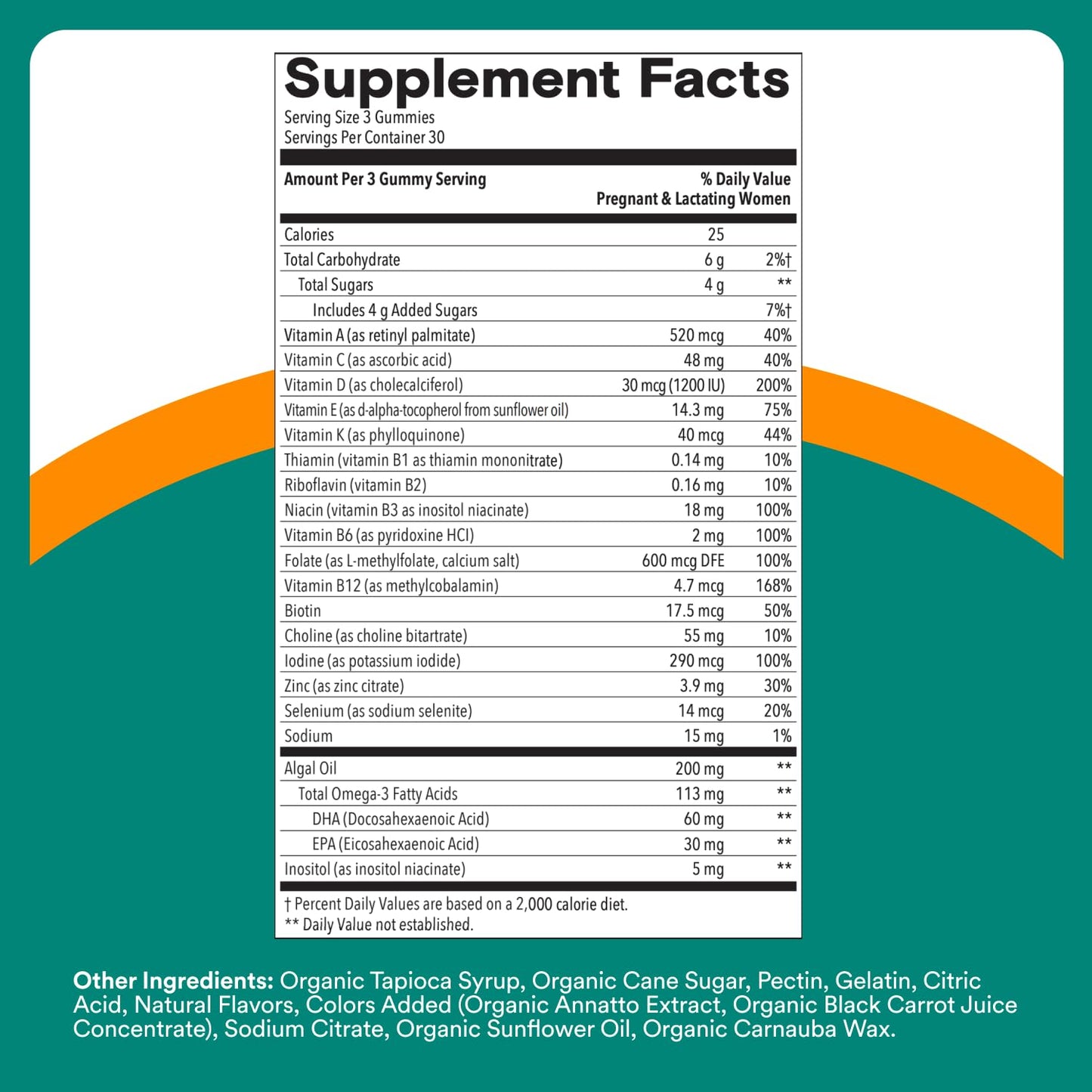 SmartyPants Prenatal Multivitamin Gummies with Omega 3 DHA/EPA, Methylfolate, Biotin, Vitamins D3, C, B12, B6, A, K, and Zinc, Gluten Free, Clean Label