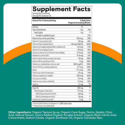 SmartyPants Prenatal Multivitamin Gummies with Omega 3 DHA/EPA, Methylfolate, Biotin, Vitamins D3, C, B12, B6, A, K, and Zinc, Gluten Free, Clean Label