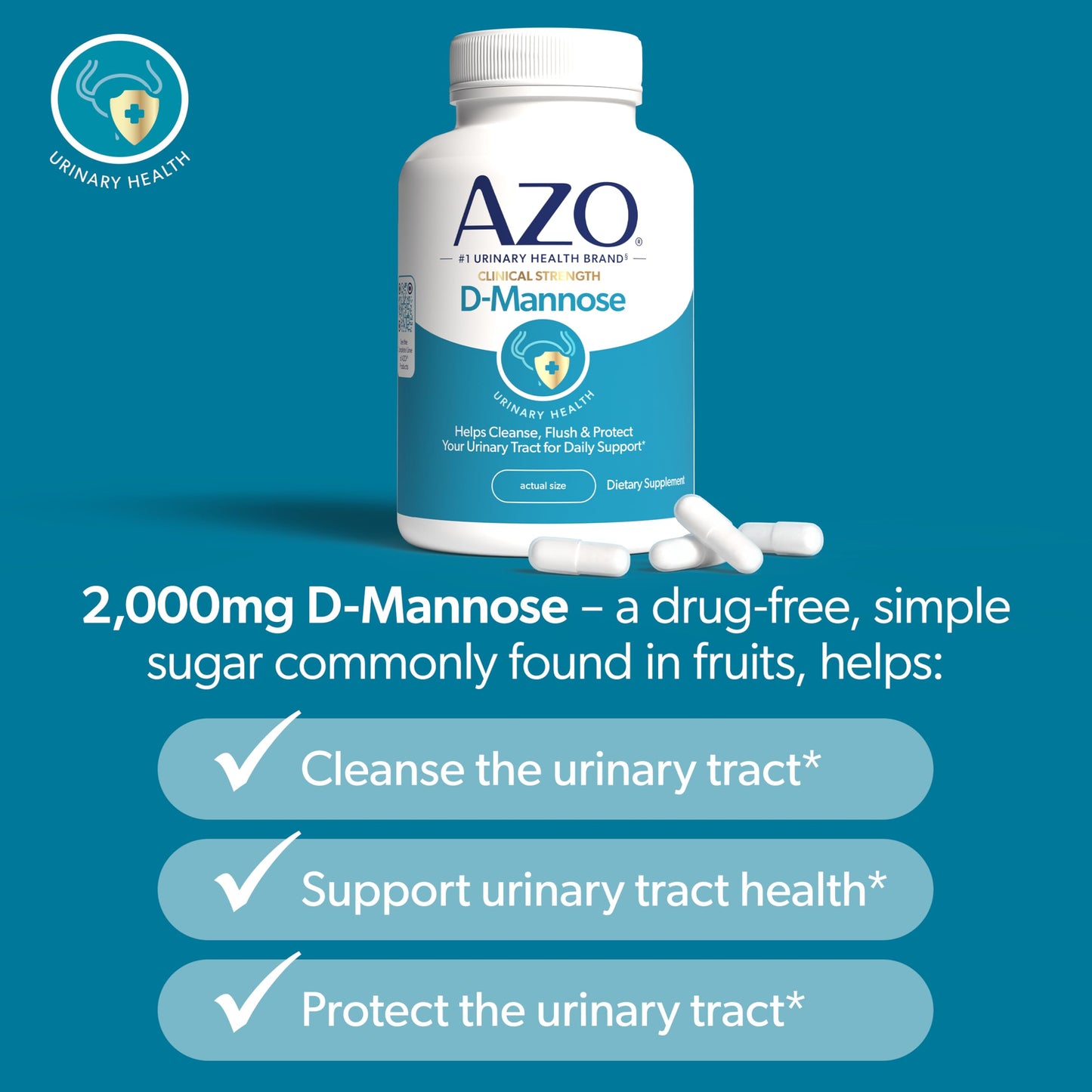 AZO D Mannose Urinary Tract Health, Cleanse, Flush & Protect The Urinary Tract, No.1 Pharmacist Recommended Brand