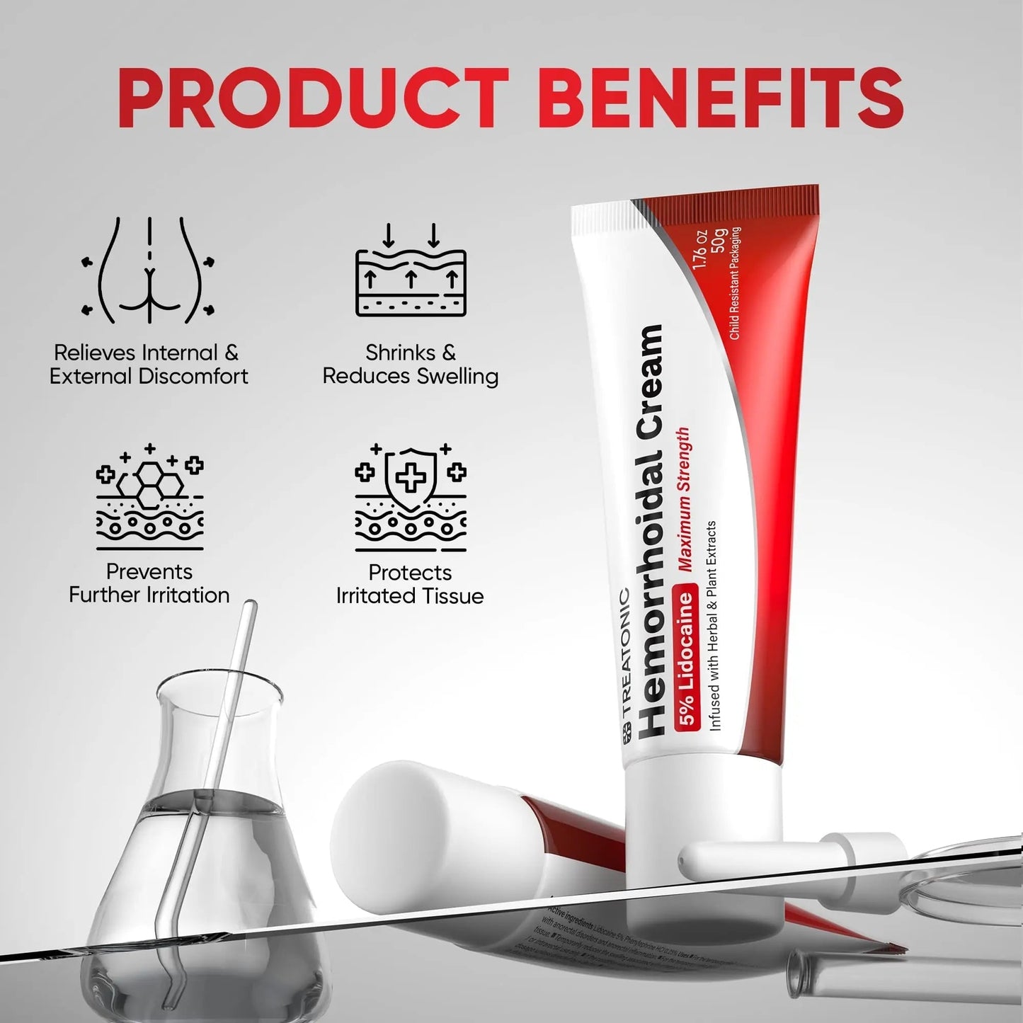 Treatonic Hemorrhoid Treatment Cream: 5% Lidocaine Hemorrhoid Cream for Numbing Relief of Pain, Burning, Itching, Discomfort, & Swelling - Fissure & Hemorrhoids - 1.76 oz TreatonicBuy Supplements Australia