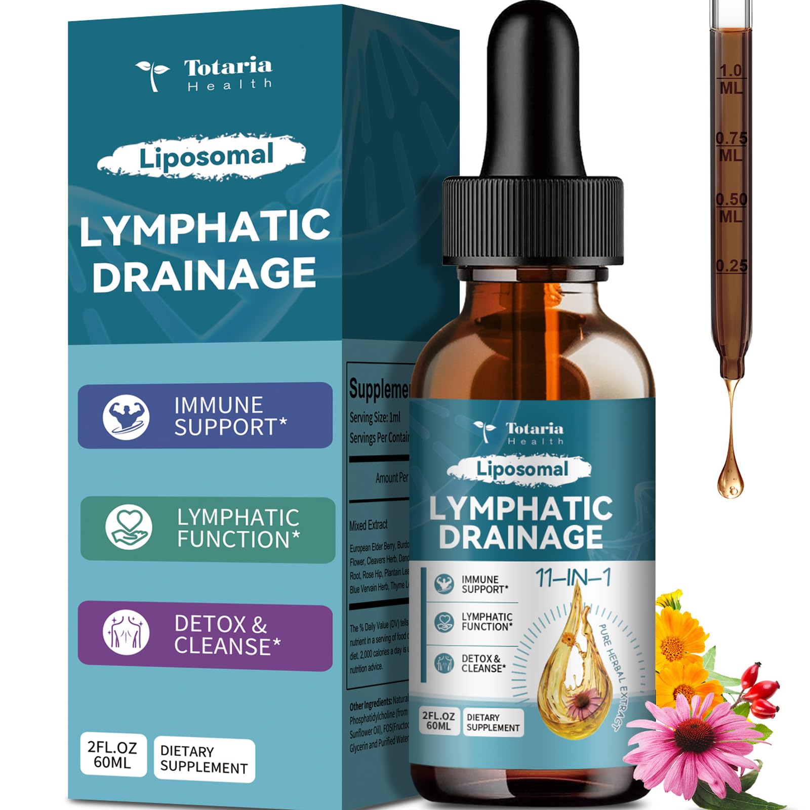 Liposomal Lymphatic Drainage Drops - 11 In 1 Organic Lymphatic Drainage Supplement with Burdock Root, Echinacea, Elderberry, Calendula, Cleavers Herb, Dandelion Supports Lymphatic Health 2 FL.OZ Totaria buy supplements Au