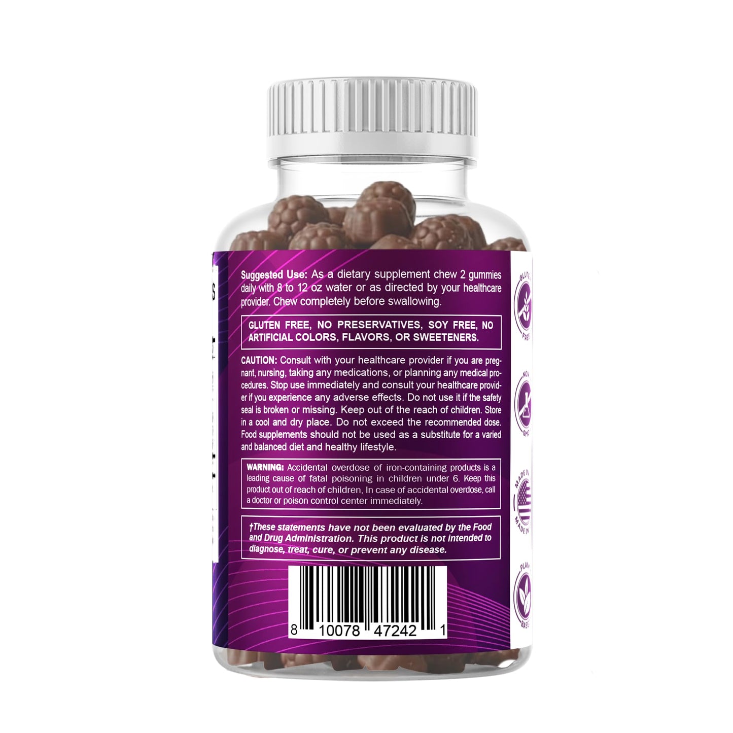 Vitamatic Iron 65 mg Gummies Supplement for Women & Men - 60 Vegan Gummies - Great Tasting Iron Gummy Vitamins with Vitamin C (1)