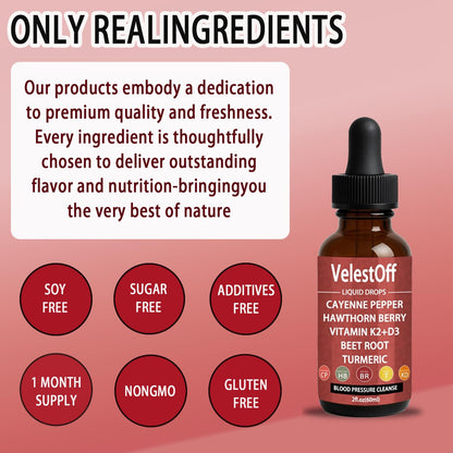 Velestoff Cayenne Pepper & Cayenne Pepper Drops Liquid Supplement with Hawthorn, Beet Root, Turmeric, Vitamin K2 D3 NutralisBuy Supplements Australia
