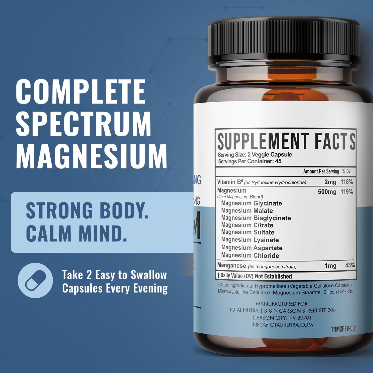10-in-1 Magnesium Supplement 500 mg | High Absorption Magnesium Complex with Mag Glycinate, Citrate, Vitamin B6 Magnesium for Sleep, Muscle, Bone & Heart Health, Vegan & Gluten-Free, 45 Day Supply Total Nutra buy supplements Au