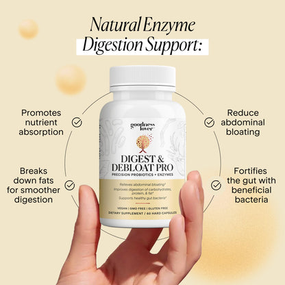 Goodness Lover Digest & Debloat Pro, Natural Digestive Enzymes Probiotics for Bloating Relief and Gas Relief, Probiotic Supplement for Women and Men,
