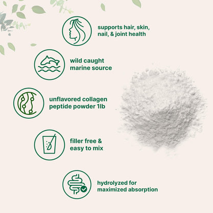 Micro Ingredients Marine Collagen Peptides Powder, 1 lb | Type I Marine Collagen + Natural Protein | Wild-Caught Fish Source