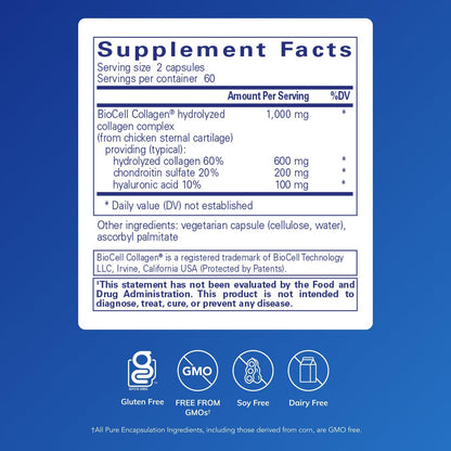 Pure Encapsulations Collagen JS - Skin & Joint Health* - 1,000 mg Hydrolyzed Biocell Collagen - Gluten Free & Non-GMO - 120 Capsules