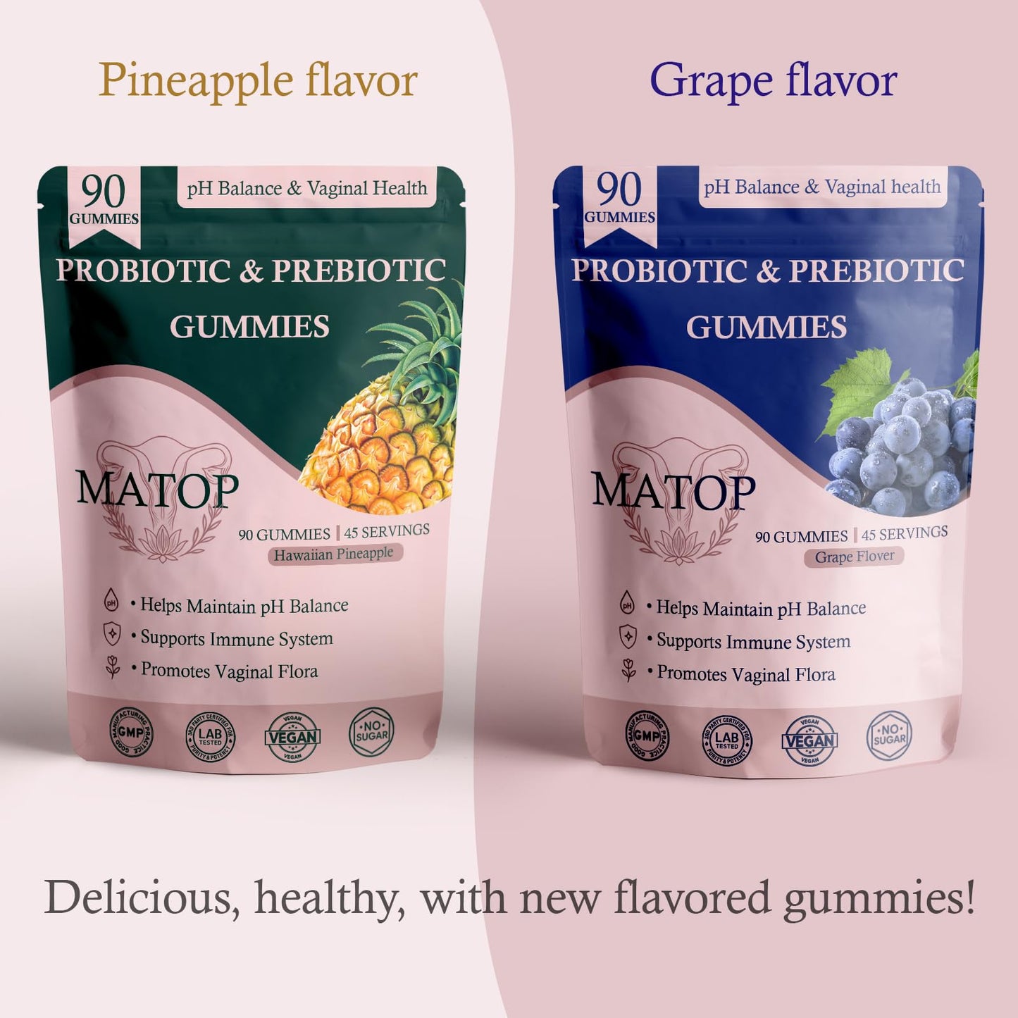 MATOP Probiotic Prebiotic pH Balance Gummies - Vaginal Health Gummies for Women Pro + Prebiotic with Pineapple Flavor, Vegan, Sugar-Free – 90 Gummies (45 Servings) MATOPBuy Supplements Australia