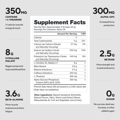 LEGION Pulse Pre Workout Supplement - All Natural Nitric Oxide Preworkout Drink to Boost Energy, Creatine Free, Naturally Sweetened,