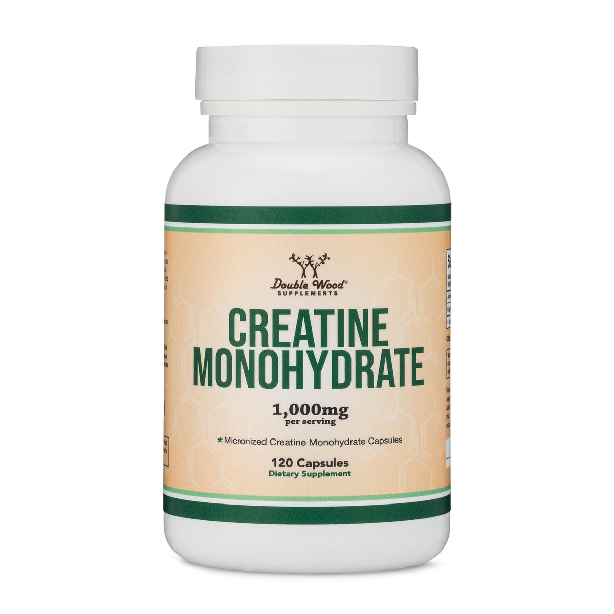 Creatine Monohydrate Capsules - 1g per Serving, 120 Count - No Fillers, Vegan Safe, Non-GMO, Gluten Free by Double Wood (Pack of 2)