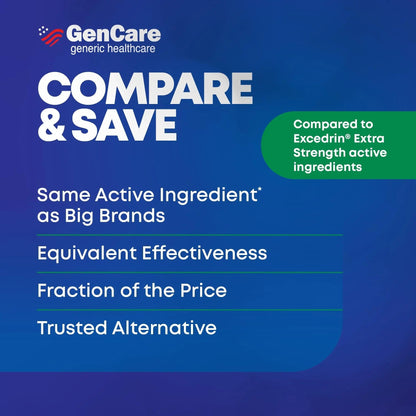 GenCare - Headache Relief Acetaminophen with Aspirin (NSAID) & Caffeine (300 Caplets) Value Pack | Head Pain, Muscle Aches, Back Pain & Body | Generic ExcedrEn Extra Strength GenCareBuy Supplements Australia