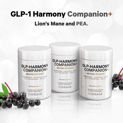 Codeage GLP-Harmony Companion+ Supplement - GLP-1 Agonist Support - Lion's Mane, Pea, Colostrum, Shilajit, Akkermansia, Elder, Citrus Bioflavonoids, Broccoli, Resveratrol - Non-GMO - 60 Capsules CodeageBuy Supplements Australia