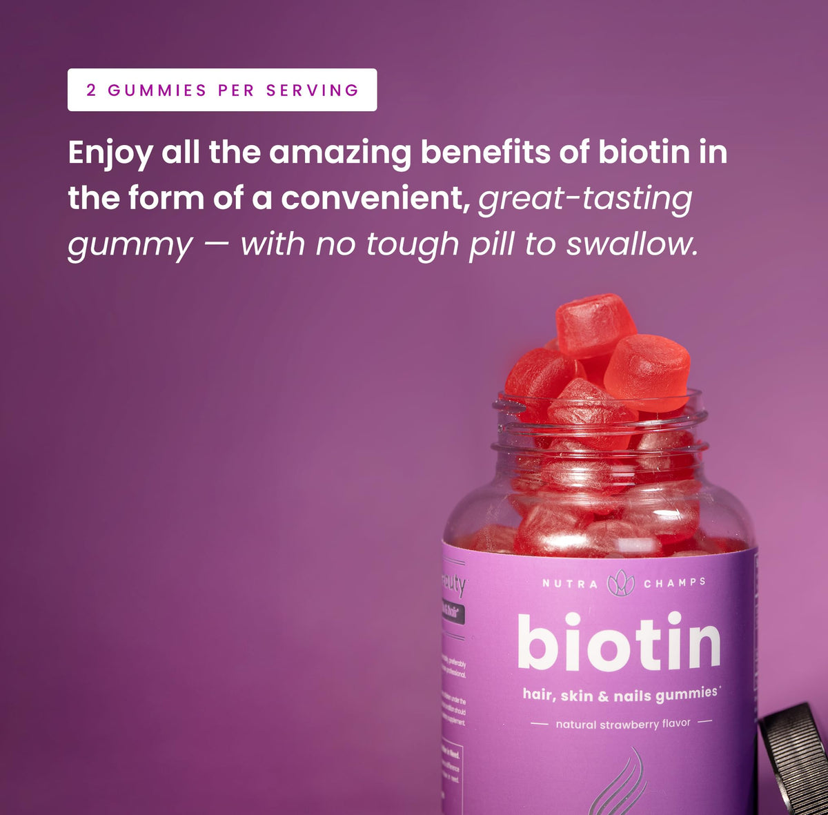 NutraChamps (2 Pack) Biotin Gummies 10,000mcg [High Potency] for Healthy Hair, Skin & Nails for Adults & Kids - 5000mcg in Each Gummy Vitamin - Vegan, Non-GMO