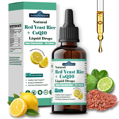 Liposomal Red Yeast Rice with Coq10 Liquid Drops, 5-in-1 Extra Strength 1200mg Cholesterol & Heart Support w. Citrus Bergamot Alpha Lipoic Acid | Cholesterol Lowering Supplement | GMO & Citrinin Free AuraraNeNourishBuy Supplements Australia