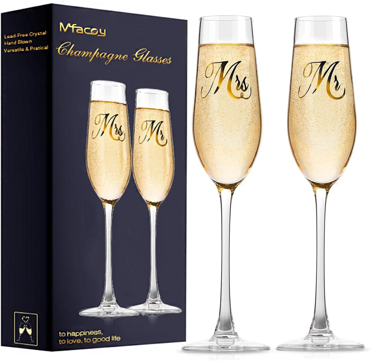 Mfacoy Mr. &amp; Mrs. Champagne Flute Set, Wedding Decor - His and Hers, Wedding Toasting Glasses for Engagement