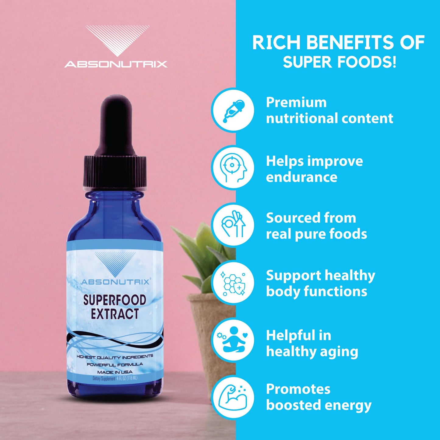 Absonutrix Superfood Extract 390 mg, 4 Oz Liquid, 302 Servings, Made in USA, Quick Absorption, Quality Potent Ingredients, Non-GMO, GMP Certified, Cruelty-Free Products Absonutrix buy supplements Au