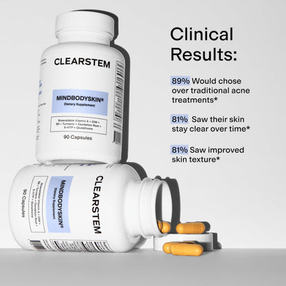 CLEARSTEM - MINDBODYSKIN Hormonal Acne Supplement (5-HTP) - Natural DIM Supplement - Skin Care Vitamins - Hormone Balance, Antioxidants - Gluten Free,