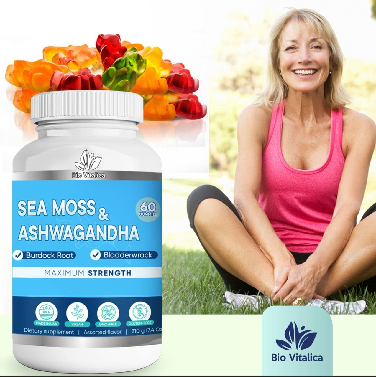 BIO VITALICA Sea Moss Ashwagandha Gummies - Organic Irish Seamoss & Ashwagandha Root Supplements for Supporting Energy for Men & Women, 60 Vegan Gummies BIO VITALICABuy Supplements Australia