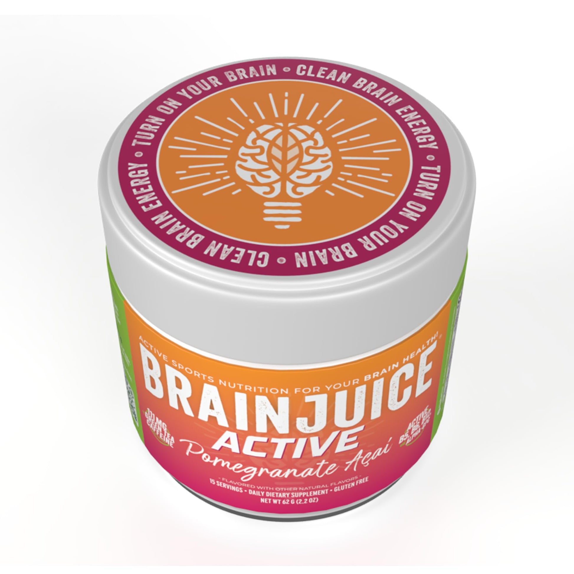 BrainJuice Nootropics Brain Support Supplement, Gluten Free Powder for Energy and Focus, Pre Workout w/Alpha GPC, Vitamin B & Organic Green Tea Extract Caffeine, Active Pomegranate Acai, 15 Servings BrainJuice buy supplements Au