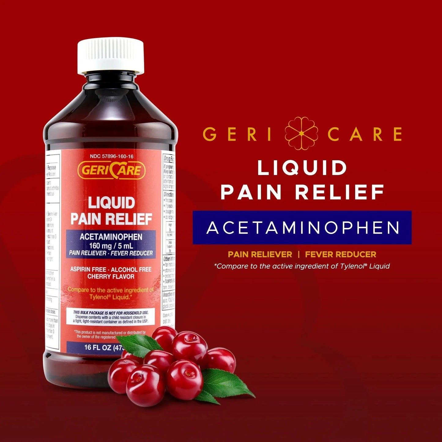 GeriCare Regular Strength Liquid Acetaminophen 160 mg, Pain Reliever, Fever Reducer, Aspirin & Alcohol Free, Cherry Flavored 16 Fl Oz (Pack of 2) GeriCareBuy Supplements Australia