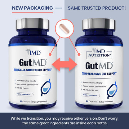1MD Nutrition GutMD - L-Glutamine Capsules w/Prebiotic for Gut Health - L Glutamine Supplement - Supports Healthy Digestive