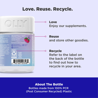 OLLY Relaxing Magnesium Gummies, Supports Muscle Relaxation*, Magnesium Citrate, Raspberry Lavender Flavor, 15 Day Supply - 60 Count