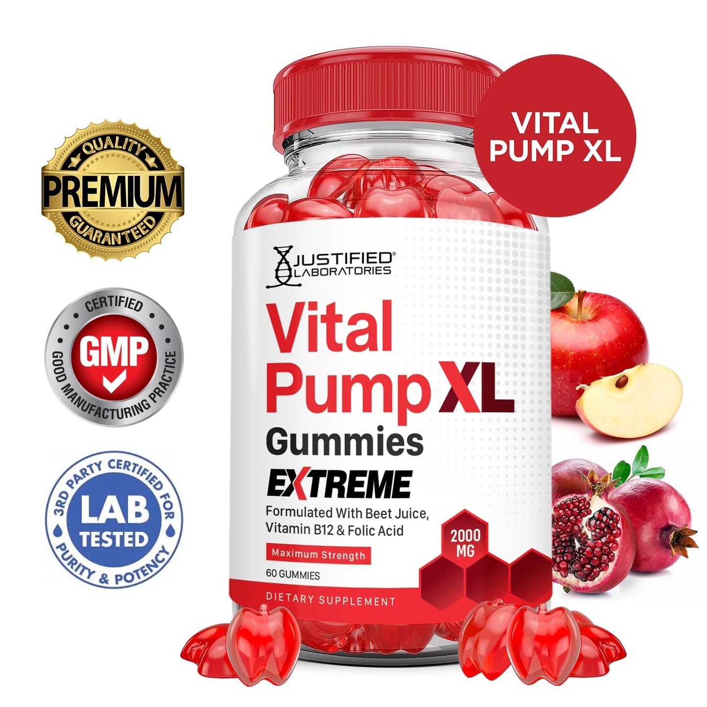 Justified Laboratories (5 Pack) Vital Pump XL Extreme 2000MG Performance Gummies Vital PumpXL Advanced Formula Formulated with Beet Juice ACV Pomegranate Powder B12 Vegan Non GMO 300 Gummys Justified Laboratories buy supplements Au