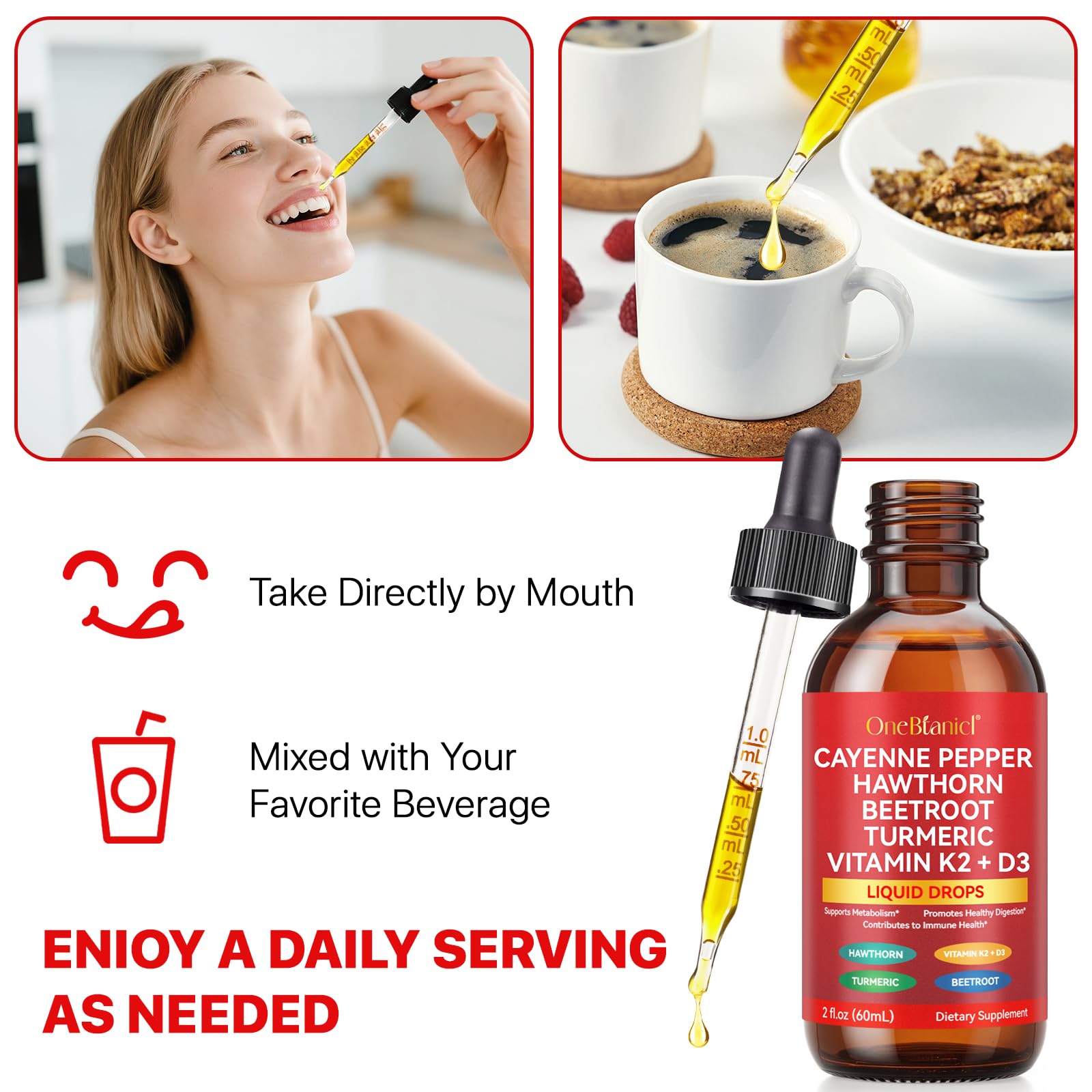 Cayenne Pepper Drops Supplement Liquid, Blend of Hawthorn Berry, Beetroot, Turmeric, VIT K2+D3, Daily Health Boost (2oz) REVIGLAM buy supplements Au