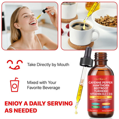 Cayenne Pepper Drops Supplement Liquid, Blend of Hawthorn Berry, Beetroot, Turmeric, VIT K2+D3, Daily Health Boost (2oz) REVIGLAM buy supplements Au