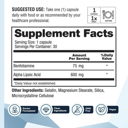 Nervala - Alpha Lipoic Acid 600mg - ALA Supplement Antioxidant for Nerve, Energy & Circulation Support- Extra Strength with Benfotiamine - Made in USA, Lab Tested - 30 Capsules, 1 Month Supply Barton NutritionBuy Supplements Australia