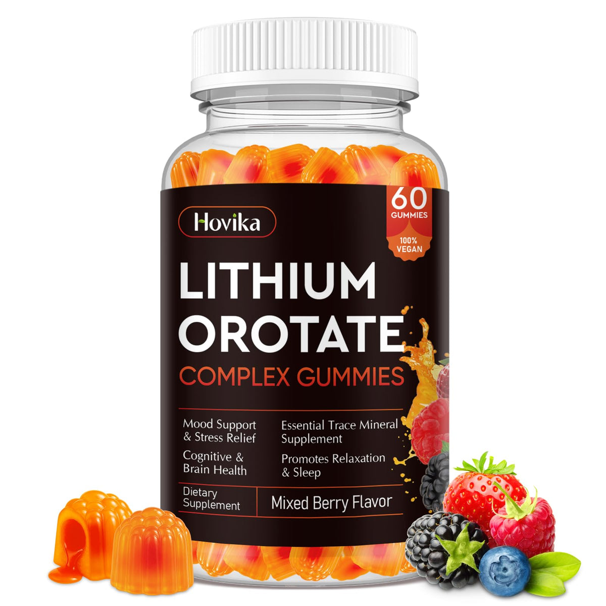 Lithium Orotate 5mg 10mg Gummies Lithium Supplements with Vitamin B, Magnesium & Selenium for Mood Support, Stress Relief, Brain Health, Non-GMO, Vegan, Gluten Free