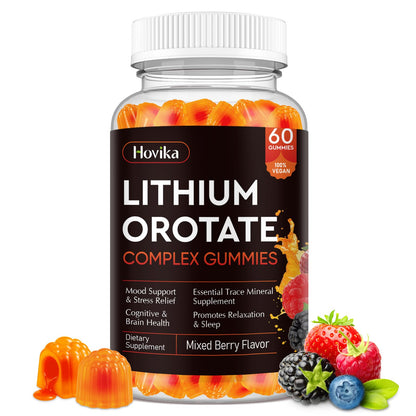 Lithium Orotate 5mg 10mg Gummies Lithium Supplements with Vitamin B, Magnesium & Selenium for Mood Support, Stress Relief, Brain Health, Non-GMO, Vegan, Gluten Free
