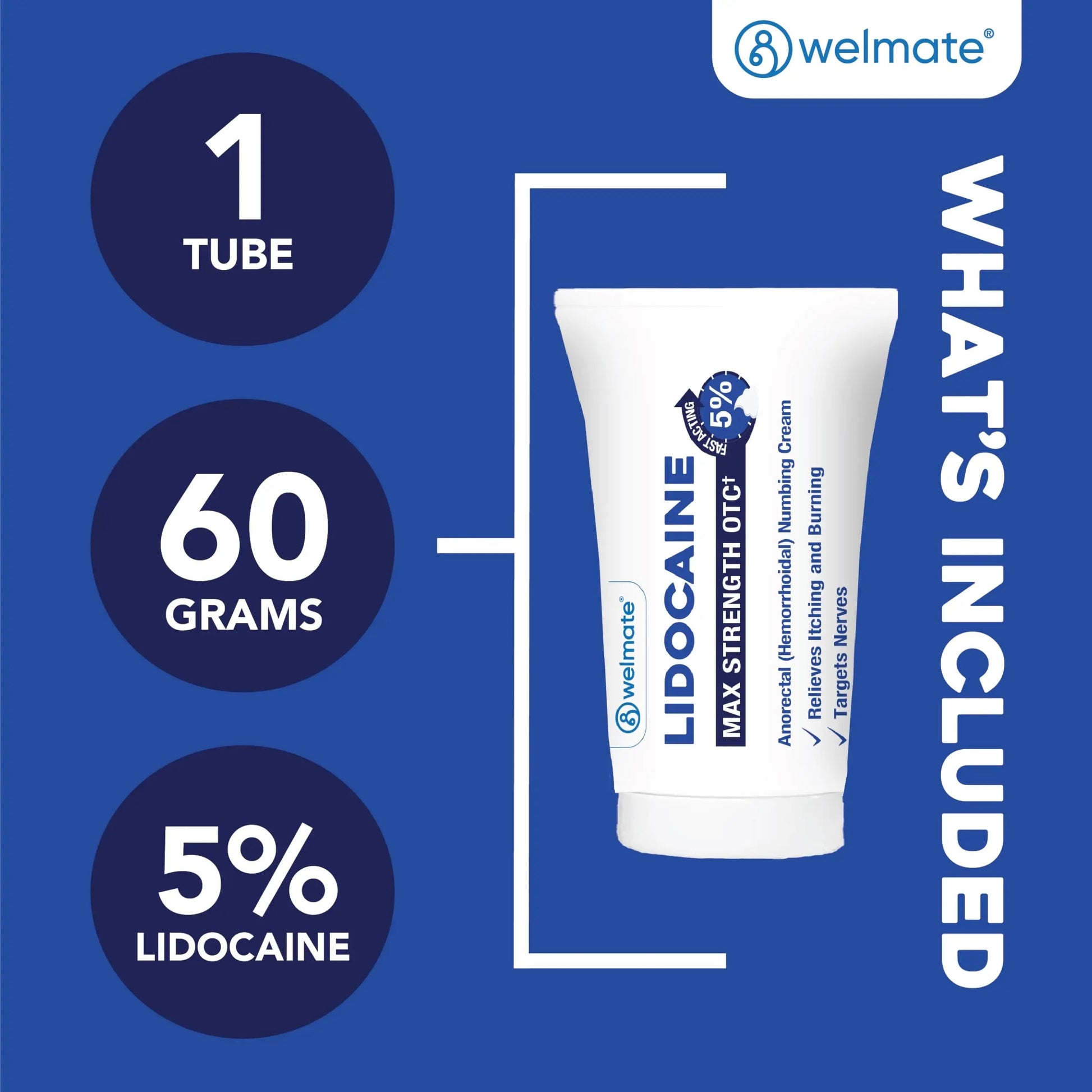 WELMATE 5% Lidocaine Cream for Hemorrhoids – Fast-Acting Lidocaine Numbing Cream & Topical Analgesic Cream for Anorectal Itch Relief, Unscented, Child Resistant Packaging 2 oz (60g) WELMATEBuy Supplements Australia