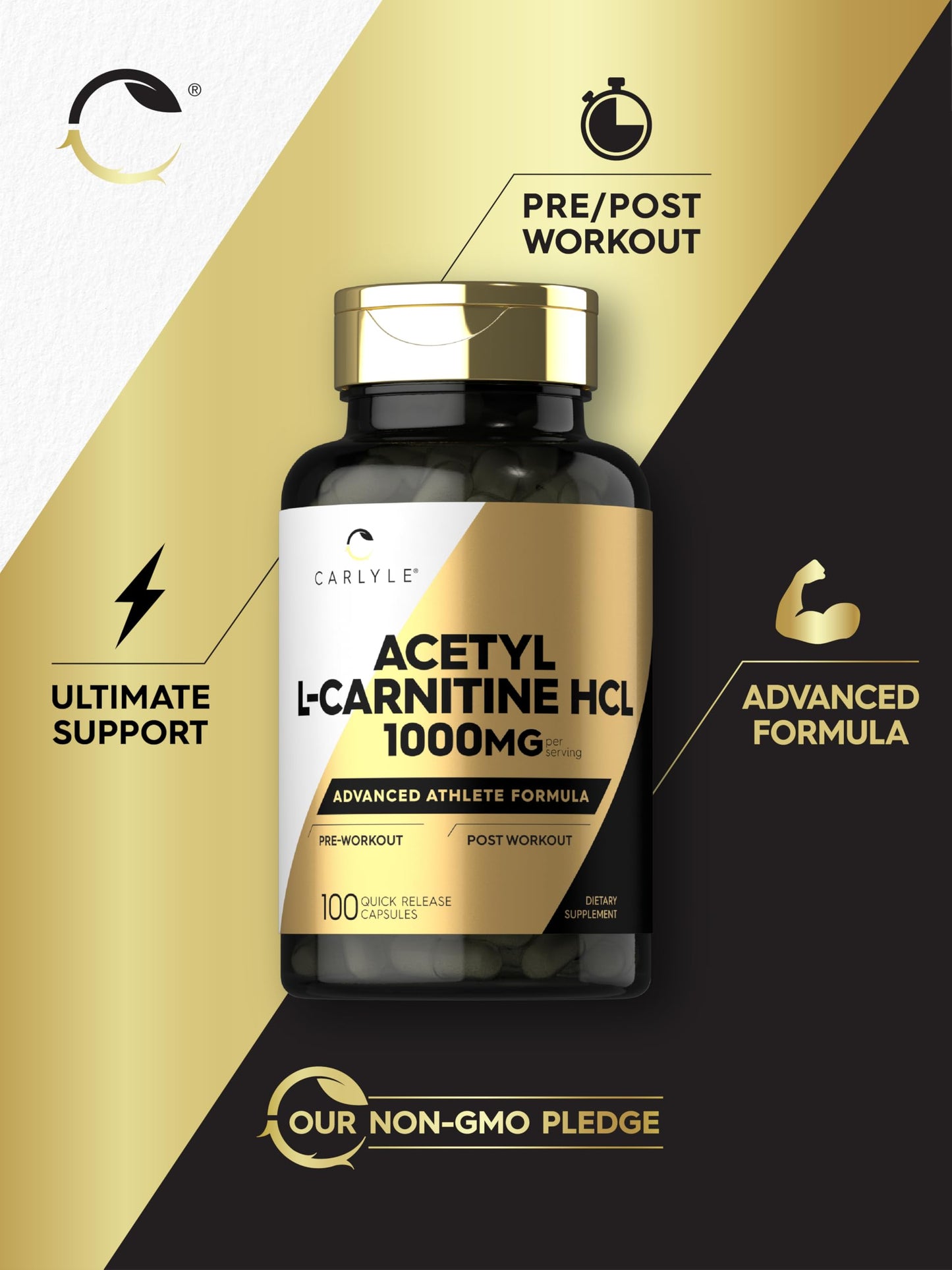 Carlyle Acetyl L-Carnitine HCL | 1000mg | 100 Capsules | Advanced Athlete Formula | Pre-Workout Supplement | Non-GMO & Gluten Free